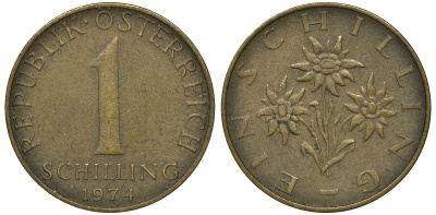 АВСТРИЯ 1 ШИЛЛИНГ 1974 KM 2886 алюминиевая бронза 72-1426