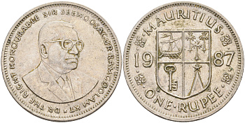 Маврикий 1 рупия 1987 Сивусагур Рамгулам KM 55 медно-никель 63-1055