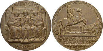 Франция медаль 1935 300 лет основанию Ги де ля Броссом (лейб-медиком Людовика XIII) в 1635 году ботанического сада в Париже, медальер H.Dropsy, диаметр 71,5 мм, бронза 3-5-2-18