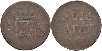 БАТАВСКАЯ ИНДИЯ 1/2 ШТЮВЕРА 1823 KM 284.2 медь 38-215