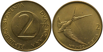 Словения 2 толара 1995  KM 5 латунь  UNC   4548-651