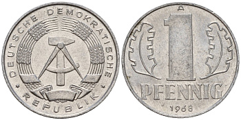 ГДР 1 пфенниг 1968 A KM 8.1 алюминий 96-137