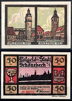 Шёнебек-на-Эльбе (Пруссия, Саксония) 50 пфеннигов 1921 Mehl Grabowski 1196.1a-1/5 бумага UNC (пресс) 7553-6-2-1