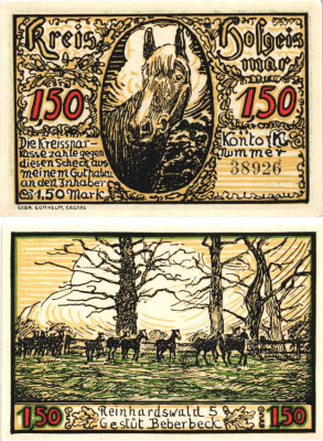 ХОФГАЙСМАР 1,50 МАРКИ 1922 НОТГЕЛЬД, ЗЕМЛЯ ГЕССЕН Grabowski 619.2 бумага 444-70-3-2