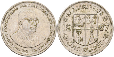 Маврикий 1 рупия 1987 Сивусагур Рамгулам KM 55 медно-никель 63-1055