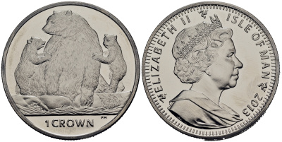 Остров Мэн 1 крона 2013 медведь и медвежата KM NEW медно-никель UNC M94-06