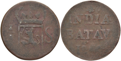 БАТАВСКАЯ ИНДИЯ 1/2 ШТЮВЕРА 1823 KM 284.2 медь 38-215