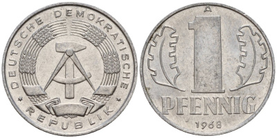 ГДР 1 пфенниг 1968 A KM 8.1 алюминий 96-137