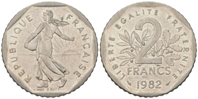 Франция 2 франка 1982 KM?942.1, Le Franc 272 никель 4582-236