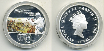 ТУВАЛУ 1 ДОЛЛАР 2009 БИТВА ПРИ ГЕТТИСБЕРГЕ серебро PROOF 2-2-5