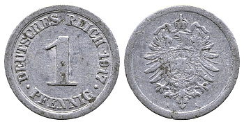 Германия 1 пфенниг 1917 A KM 24, J. 300, Weege 2 алюминий 4380-125