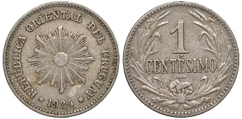 Уругвай 1 сентесимо 1924 KM 19 медно-никель 188-1157