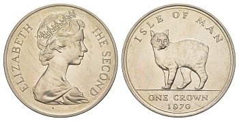 Остров Мэн 1 крона 1970 Мэнкская кошка KM 18 медно-никель BU 1083-5-14
