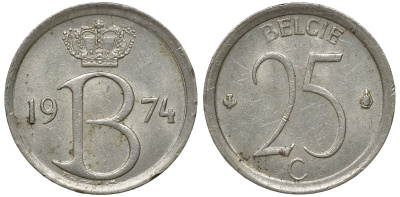 БЕЛЬГИЯ 25 САНТИМОВ 1974 KM 154.1 медно-никель 72-841