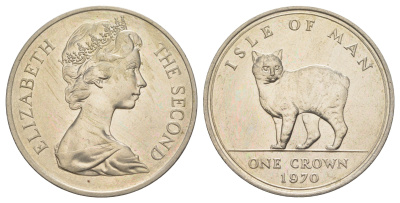 Остров Мэн 1 крона 1970 Мэнкская кошка KM 18 медно-никель BU 1083-5-14