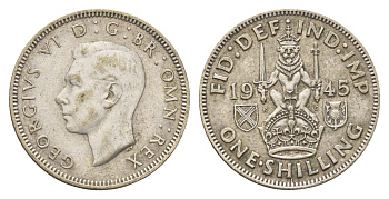 Великобритания 1 шиллинг 1945 Георг VI (1936-1952), Шотландский герб KM 854, Spink 4083 серебро 4118-113