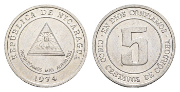 Никарагуа 5 сентаво 1974 KM 27 алюминий aUNC 4613-238