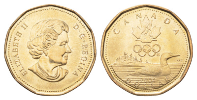 Канада 1 доллар 2004 XXVIII летние Олимпийские Игры, Афины 2004 KM 513 никель плакированная бронзой UNC 4678-1231