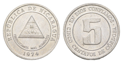 Никарагуа 5 сентаво 1974 KM 27 алюминий aUNC 4613-238