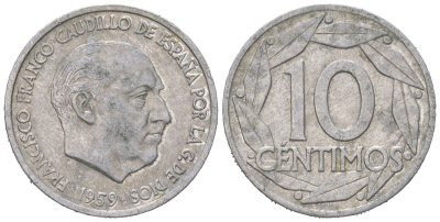 Испания 10 сентимо 1959 Франсиско Франко (1939-1975) KM 790 алюминий aUNC 4617-1262