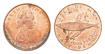 Остров Мэн 1/2 пенни 1977 ФАО - еда для всех, Елизавета II (1952-2022) KM 40 бронза aUNC 4647-143