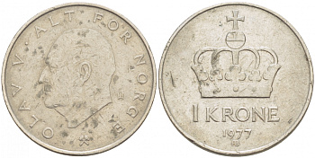 НОРВЕГИЯ 1 КРОНА 1977 ОЛАВ V KM 419 медно-никель 86-646