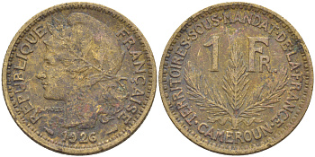 Французский Камерун 1 франк 1926 (а), монетный двор Париж KM 2 алюминиевая бронза 73-1047