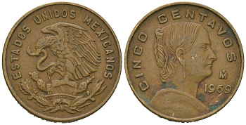 Мексика 5 сентаво 1969 Мо, Жозефа Ортис де Домингес KM 426 латунь 4618-748