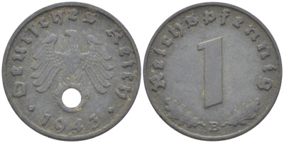 ГЕРМАНИЯ 1 РЕЙХСПФЕННИГ 1943 В KM 97, J. 369 цинк 4181-519
