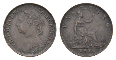 Великобритания 1 фартинг 1888 Виктория (1837-1901) KM 753, Spink 3958 бронза 4664-238