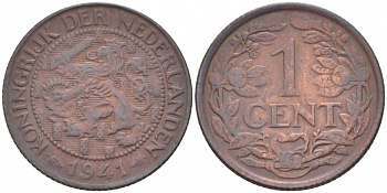 НИДЕРЛАНДЫ 1 ЦЕНТ 1941 ВИЛЬГЕЛЬМИНА (1890-1948) KM 152 бронза 214-739