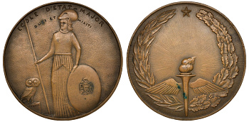 Франция медаль XX век выпускнику военной школы, сова, 68 мм, 152,7 гр бронза 4113-713