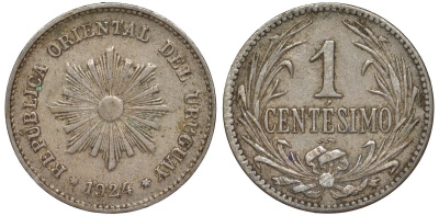 Уругвай 1 сентесимо 1924 KM 19 медно-никель 4169-638