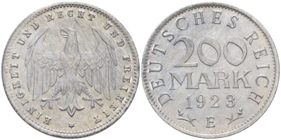 ГЕРМАНИЯ 200 МАРОК 1923 E KM 35, J. 304, Weege 22 алюминий 210-457