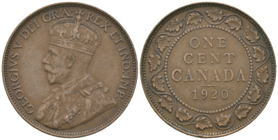 Канада 1 цент 1920 Георг V (1910-1936) KM 21 медь 110-1056