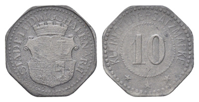 Людвигсхафен-ам-Райн 10 пфеннигов ND (1917) Funck 308.2, Men05 15649.3, Men18 19617.3 цинк 4708-828