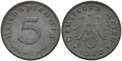 Германия 5 рейхспфеннигов 1940 E KM 100, J.370 цинк 4173-916