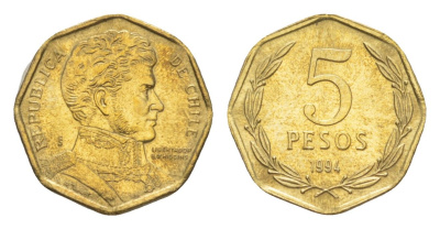 Чили 5 песо 1994 KM 232 алюминиевая бронза 4640-1054