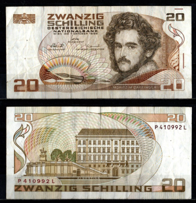 Австрия 20 шиллингов 1986 Pick 148 бумага 7218-23-3-2