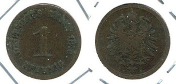 ГЕРМАНИЯ 1 ПФЕННИГ 1876 A, СТАРОГЕРБОВКА KM 1, J. 1 медь 701-112