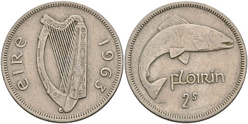 Ирландия 2 шиллинга = 1 флорин 1963 KM 15a медно-никель 4144-1036