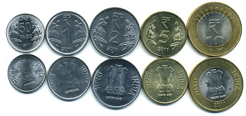 Индия лот из 5 монет 2011 (50 пайсов, 1, 2, 5, 10 рупий) UNC M78-17