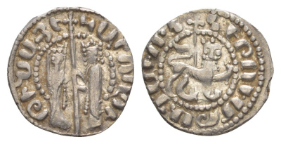 Киликийская Армения трам 1226-1271 Хетум I и царица Забель, держат крест/лев с патриаршим крестом  серебро    1516-243