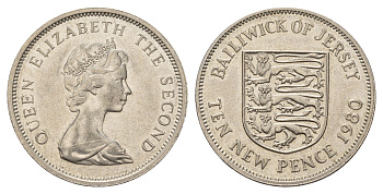 Джерси 10 пенсов 1980 Елизавета II (1952-2022) KM 33 медно-никель aUNC 4634-521