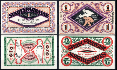 Билефельд (Пруссия, Вестфалия) полный набор из 2 нотгельдов (1 и 2 марки) 1918 Mehl Grabowski 103.1 бумага UNC (пресс) 7556-54-2-2