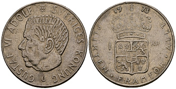 Швеция 1 крона 1973 U, Густав VI Адольф (1950-1973) KM 826а медь плакированная медно-никелем 4176-533