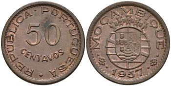 Португальский Мозамбик 50 сентаво 1957 KM 81 бронза 4567-455