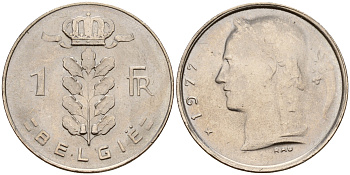 Бельгия 1 франк 1977 Belgie KM 143.1 медно-никель  UNC  4187-212