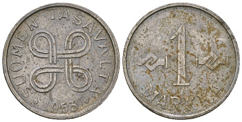Финляндия 1 марка 1953 KM 36 железо 4173-1068