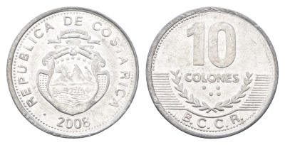 Коста-Рика 10 колонов 2008 KM 228b алюминий aUNC 4663-954